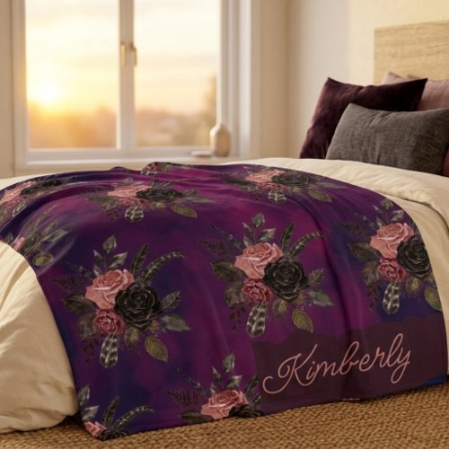 Personalized Gothic Floral Custom name Sherpa Blanket