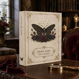 Personalized Gothic Moth Roses Dark Academia 3 Ring Binder