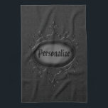 Personalized Gothic Ornament Black Kitchen Towel<br><div class="desc">Gorgeously Gothic personalized kitchen towel with a beautiful black  pattern.  There is an elegant digital pewter decorative ornament for you to personalize.  PLEASE NOTE: All elements are printed.  A  stylish,  trendy and unique gothic gift - perfect for goth girls,  women and teens.   From Gorgeously Gothic Designs.</div>