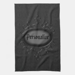 Personalized Gothic Ornament Black Kitchen Towel