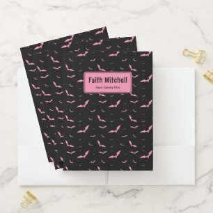 Personalized Gothic Pink & Black Bat Pattern Pocket Folder
