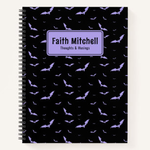Personalized Gothic Purple & Black Bat Pattern Notebook