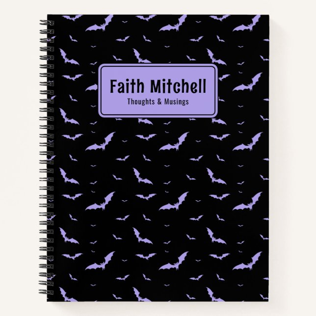 Personalized Gothic Purple & Black Bat Pattern Notebook (Front)