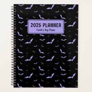 Personalized Gothic Purple & Black Bat Pattern Planner