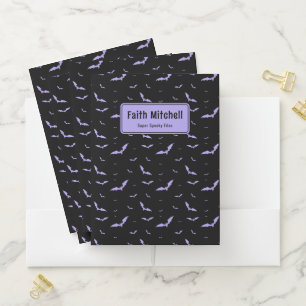 Personalized Gothic Purple & Black Bat Pattern Pocket Folder