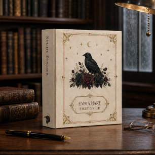 Personalized Gothic Raven Roses Dark Academia 3 Ring Binder