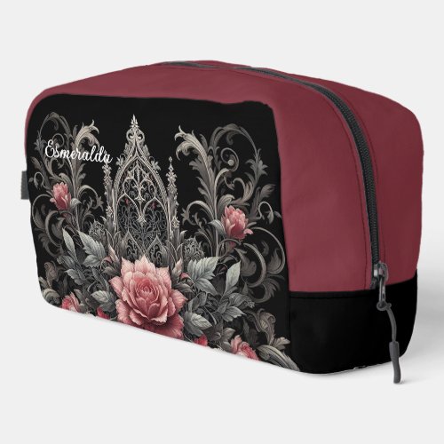 Personalized Gothic Roses Floral Travel Makeup Bag