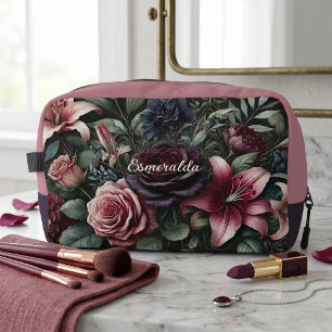 Personalized Gothic Roses Floral Travel Makeup Bag