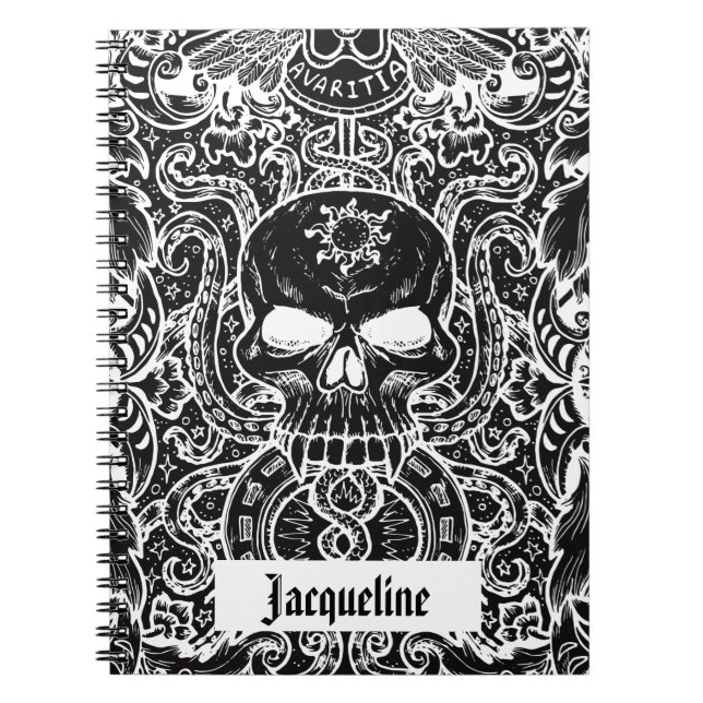 Personalized Gothic Skull Dark Art Notebook (Front)