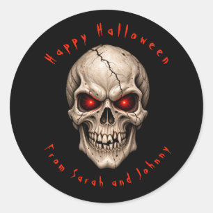 Personalized Gothic Skull Happy Halloween Classic Round Sticker