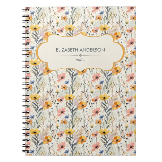 Personalized Gouache Meadow Flowers Pattern Notebook (Front)