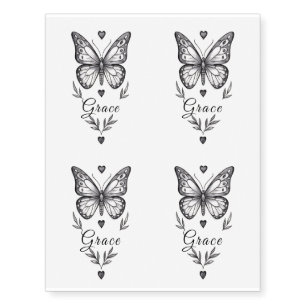 Personalized Grace Elegant Floral Butterfly Temporary Tattoos
