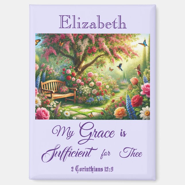 Personalized Grace Scripture Floral Garden Magnet  (Front)