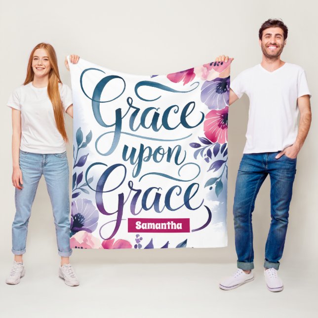 Personalized Grace Upon Grace Christian  Fleece Blanket (In Situ)