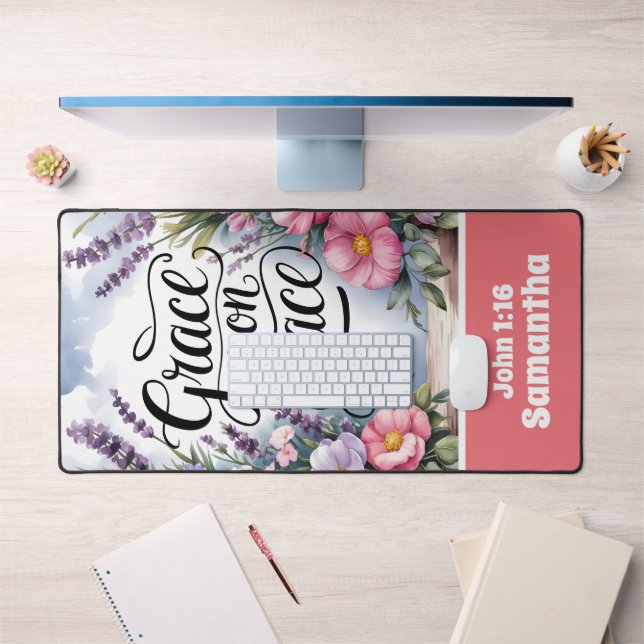 Personalized Grace Upon Grace Christian Women Desk Mat (Office 1)