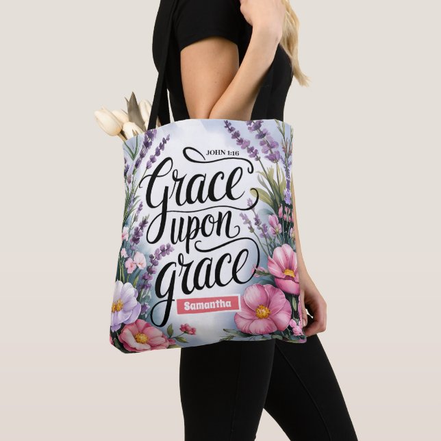 Personalized Grace Upon Grace Christian Women Tote Bag (Close Up)