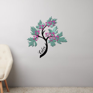 Personalized Graceful Flowering Tree Green + Plum Wall Decal