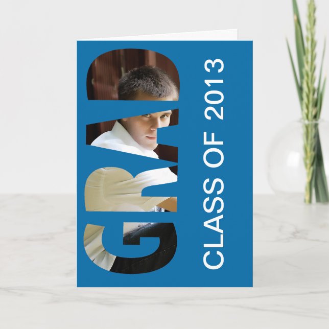 Personalized GRAD Cutout Announcement Card (Blue) (Front)
