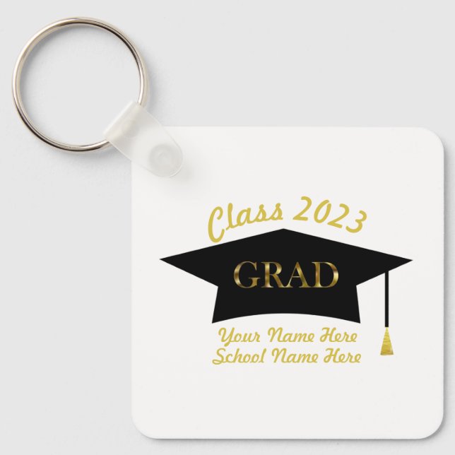 Personalized Grad Hat & Custom Text Class 2023 Keychain (Front)
