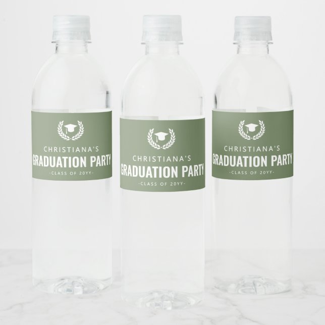 Personalized Grad Hat Graduation Party Simple Water Bottle Label (Bottles)