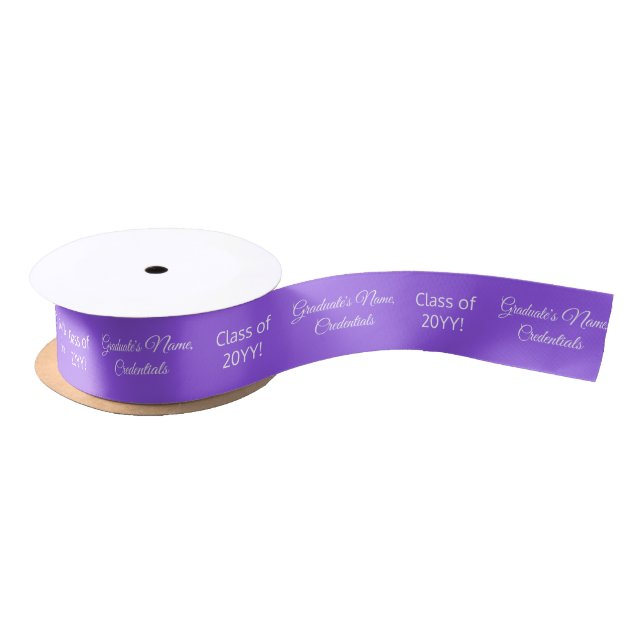 Personalized Grad Name Degree Class Navy Purple Satin Ribbon (Spool)
