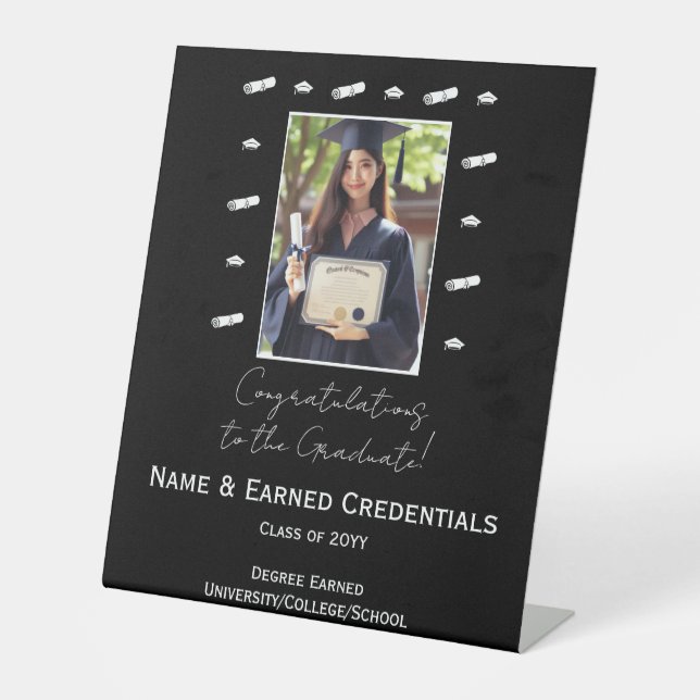 Personalized Grad Photo, Cap & Diploma Graduation Pedestal Sign (Front)