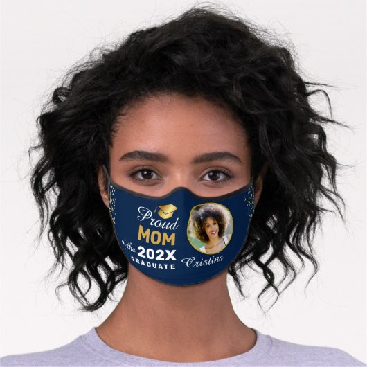 Personalized Grad Photo Classic Blue Graduation Premium Face Mask (Worn)