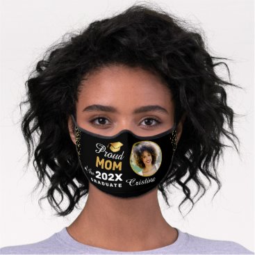 Personalized Grad Photo Modern Black Graduation Premium Face Mask