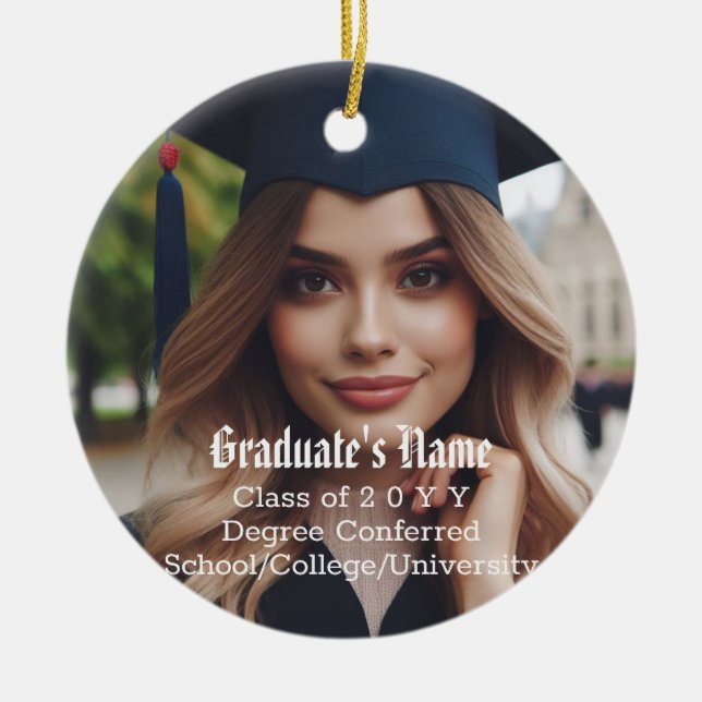 Personalized Grad Photo, Name and Graduation Class Ceramic Ornament (Front)