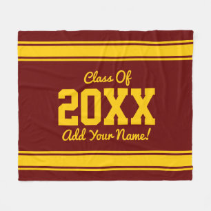 PERSONALIZED Grad Year Stripes Maroon Gold Fleece Blanket