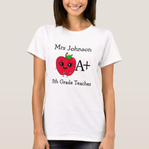 Personalized Grade and Teacher's Name Cute Apple T-Shirt
