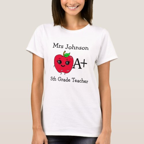 Personalized Grade and Teachers Name Cute Apple T_Shirt