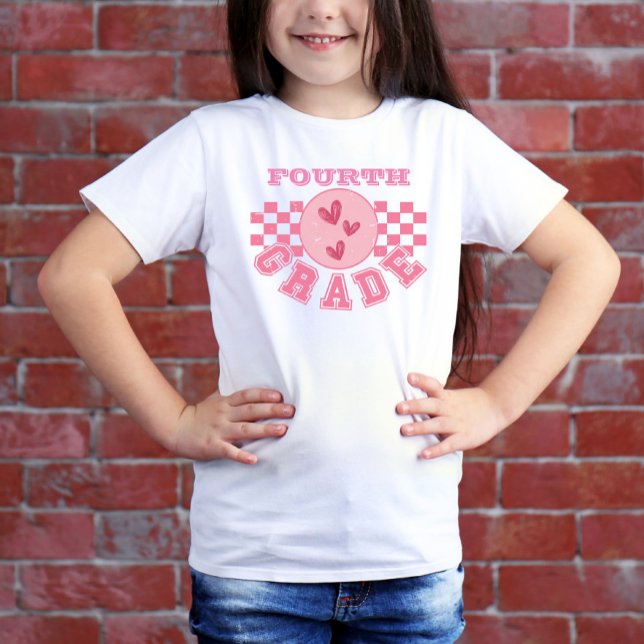 Personalized Grade Level Checkered Board Pink T-Shirt (Creator Uploaded)