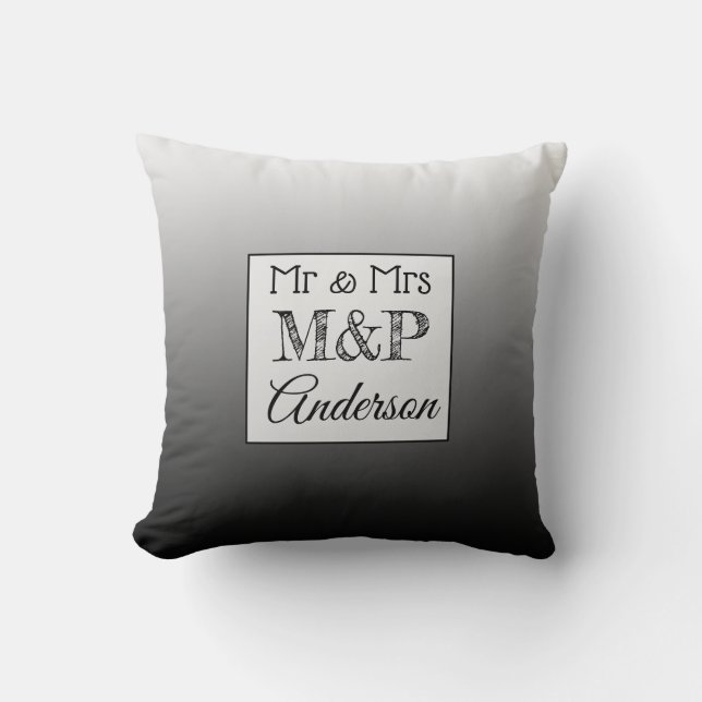 Personalized Gradient Black Wedding Pillow (Front)