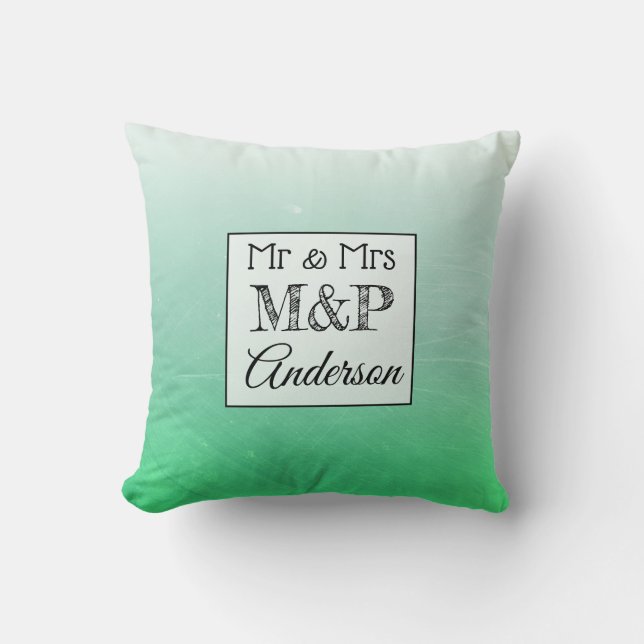Personalized Gradient Green Wedding Pillow (Front)