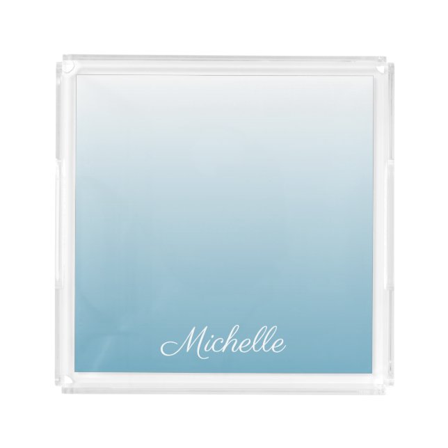 Personalized gradient ombre angel blue acrylic tray (Front)