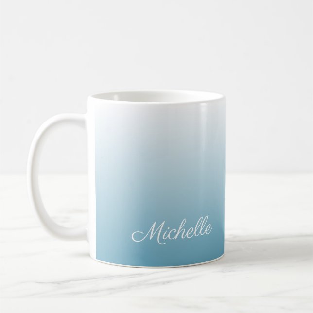 Personalized gradient ombre angel blue coffee mug (Left)