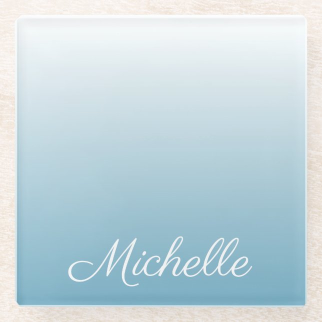 Personalized gradient ombre angel blue glass coaster (Front)