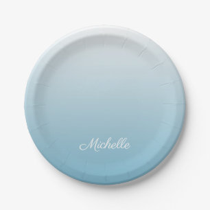 Personalized gradient ombre angel blue paper plates