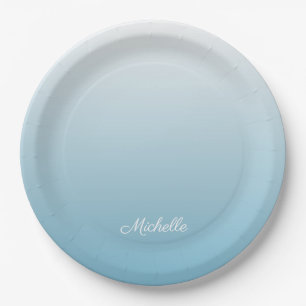 Personalized gradient ombre angel blue paper plates