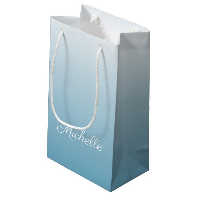 Personalized gradient ombre angel blue small gift bag (Back Angled)
