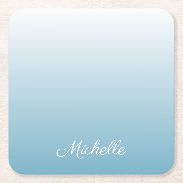 Personalized gradient ombre angel blue square paper coaster (Front)