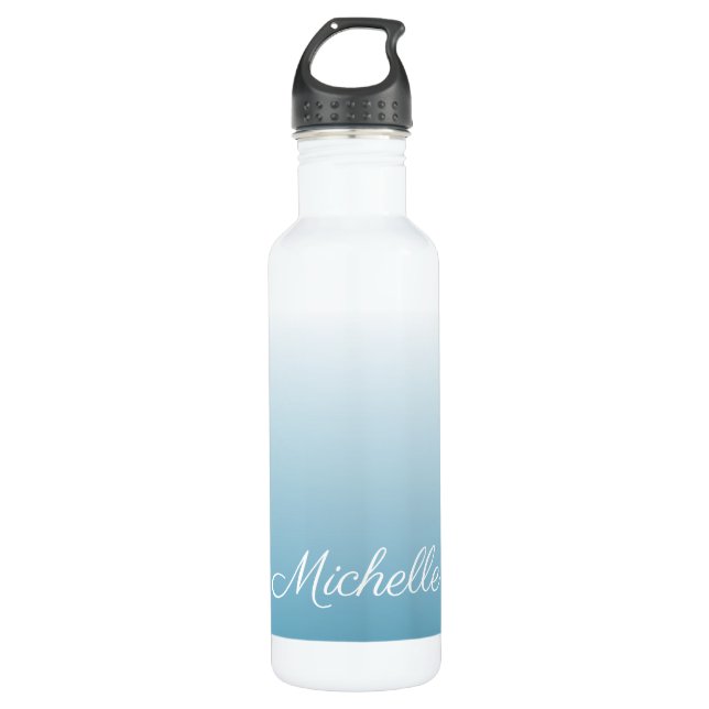 Personalized gradient ombre angel blue stainless steel water bottle (Front)