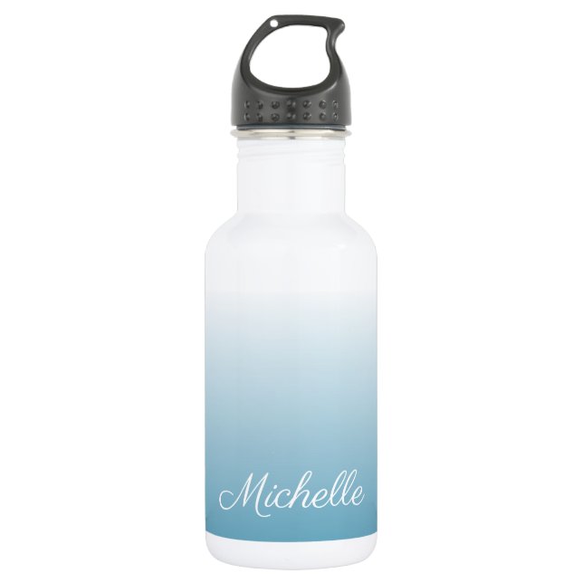 Personalized gradient ombre angel blue stainless steel water bottle (Front)