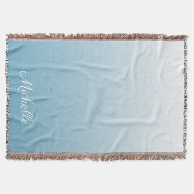 Personalized gradient ombre angel blue throw blanket (Front)