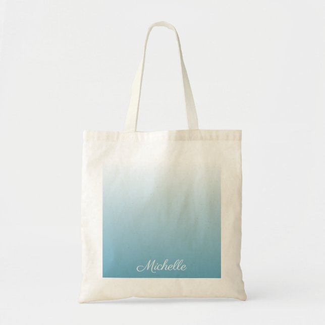 Personalized gradient ombre angel blue tote bag (Front)