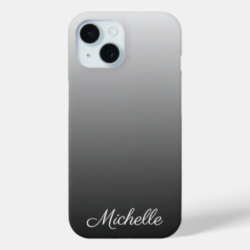Personalized gradient ombre black shades of gray iPhone 15 case