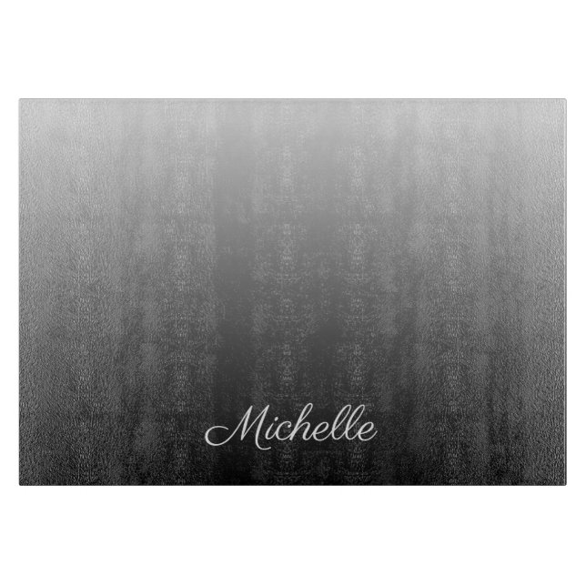 Personalized gradient ombre black shades of gray cutting board (Front)