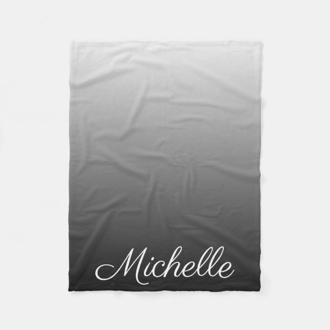 Personalized gradient ombre black shades of gray fleece blanket (Front)