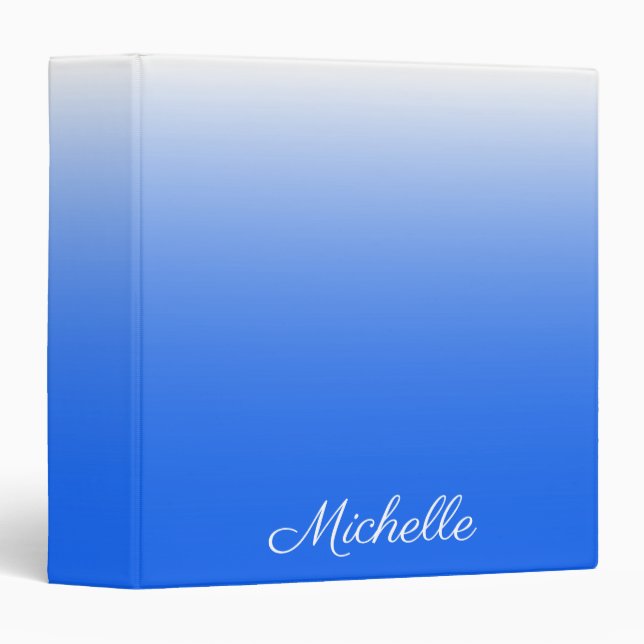 Personalized gradient ombre electric blue 3 ring binder (Front/Spine)